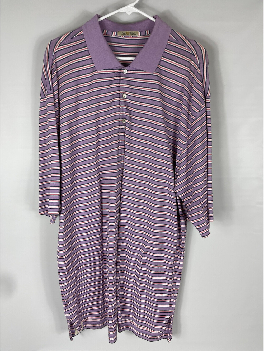 PETER MILLAR Polo Shirt Men XL Maroon White Golf CROWN EASE Striped 100% COTTON